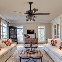 52 Inch Farmhouse 3 Lights Ceiling Fan With 5 Wood Blades, Two Color Fan Blade, Ac Motor, Remote Control, Reversible Airflow, Multi Speed, Adjustable Height, Traditional Ceiling Fa No Include Bulbs Matt Black American Design,American