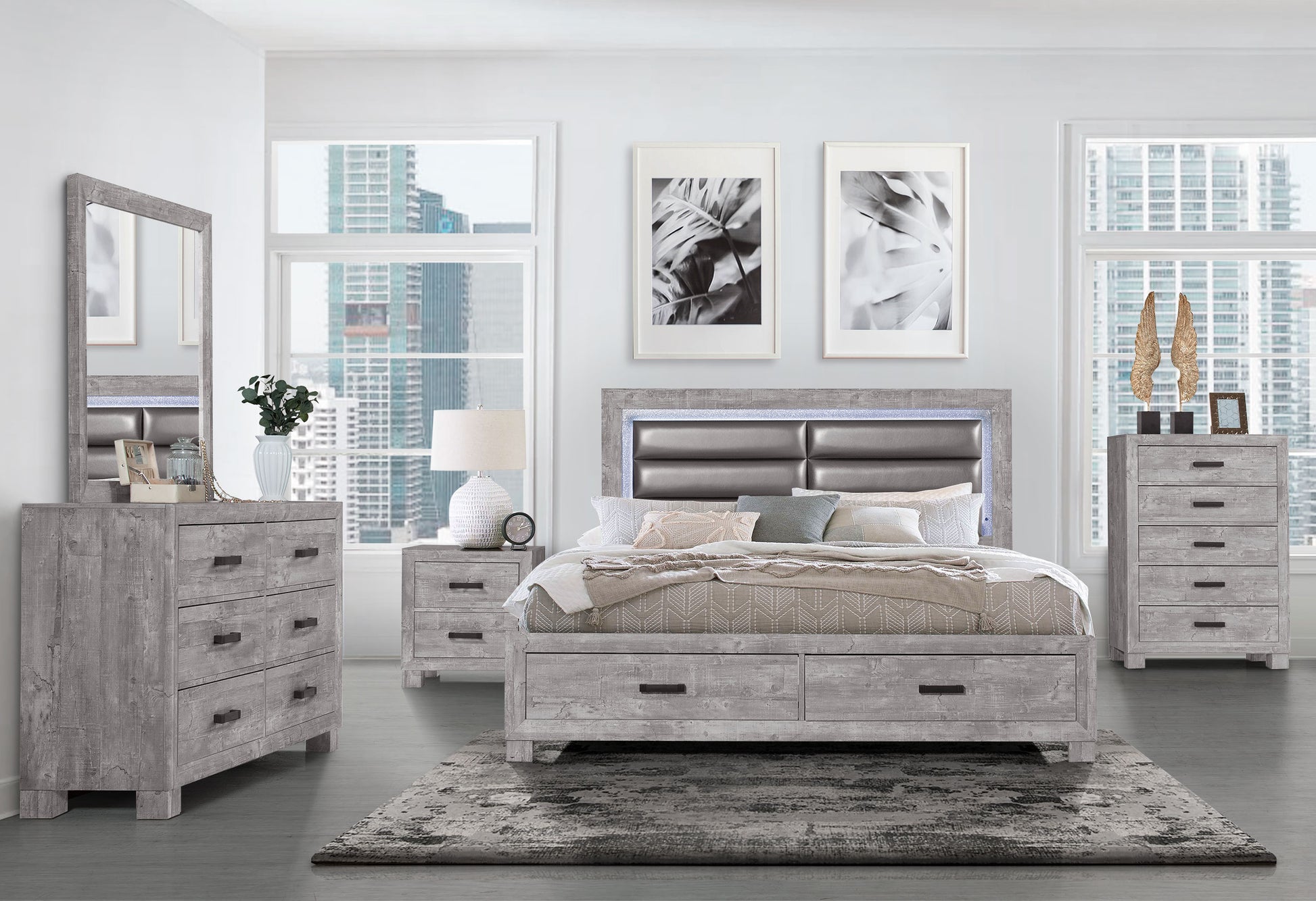 Rover Grey King Bed Gray Solid Wood Mdf