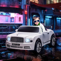 Aosom Bentley Mulsanne 12V Ride On Car, Battery Powered Car With Remote Control, Suspension, Startup Sound, Led Lights, Mp3, Horn, Music, Forward And Backward, 2 Motors, White White Iron Plastic