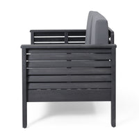 Acacia Wood Outdoor Loveseat And Coffee Table Set With Cushions, Dark Gray Yes Grey Seats 2 Foam Acacia Wood
