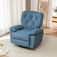 Blue Relaxing Recliner Chair,Soft Artificial Fleece, Overstuffed, Swivel, Glider, Side Pocket Blue Manual Push Button Wood Bedroom Medium Soft Tight Back Heavy Duty Modern Push Button Oak Cotton