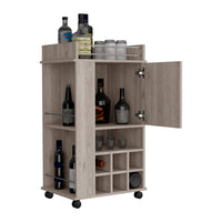 Fargo Bar Cart With Cabinet, 6 Built In Wine Rack And Casters Grey Primary Living Space Modern Particle Board Engineered Wood