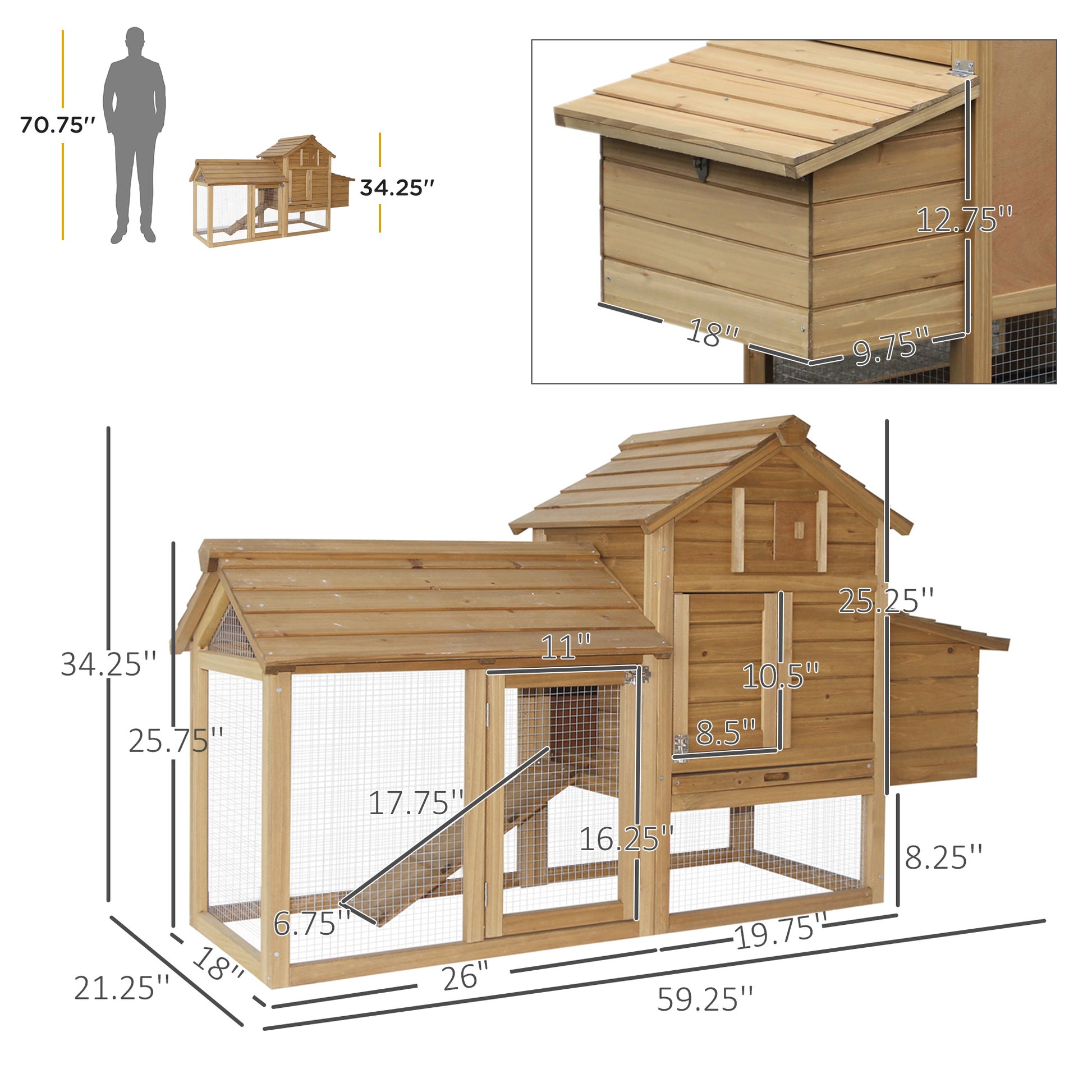 Pawhut 59" Small Wooden Chicken Coop Hen House Poultry Cage For Outdoor Backyard With 2 Doors, Nesting Box And Removable Tray, Natural Wood Natural Wood