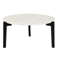 Living Room Coffee Table: Modern And Stylish 36 Inch Round Small Coffee Table, Imitation Marble Tabletop With Rubber Wood Solid Wood Legs, Wooden Coffee Table, Living Room, Office, Home Black White