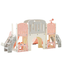Kids Slide Playset Structure 8 In 1, Freestanding Ocean Themed Set With Slide, Arch Tunnel,Basketball Hoop And Telescope, Double Slides For Toddlers, Kids Climbers Playground Pink 50 99 Lbs Cute 1 To 2 Years Hdpe Indoor & Outdoor Use