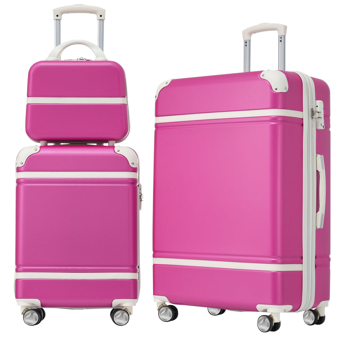 Hardshell Luggage Sets 3 Pieces 20" 24" Luggages And Cosmetic Case Spinner Suitcase With Tsa Lock Lightweight Pink Abs