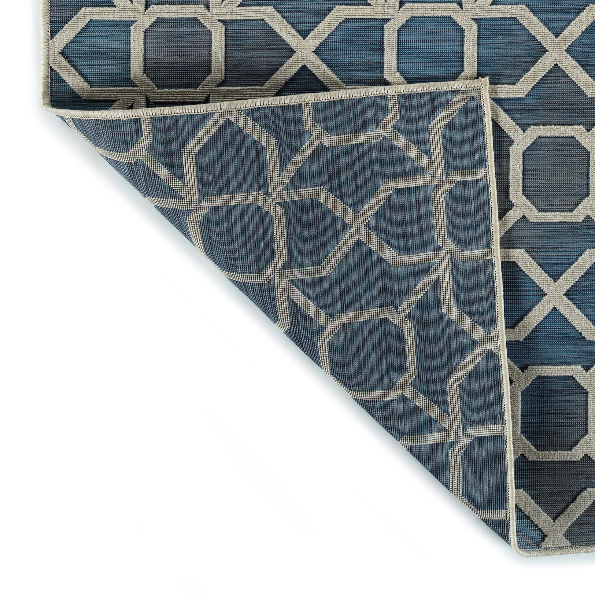 Contemporary, Transitional, Geometric, Textured, High Low Cut & Loop 2' X 6' Runner Blue Polypropylene