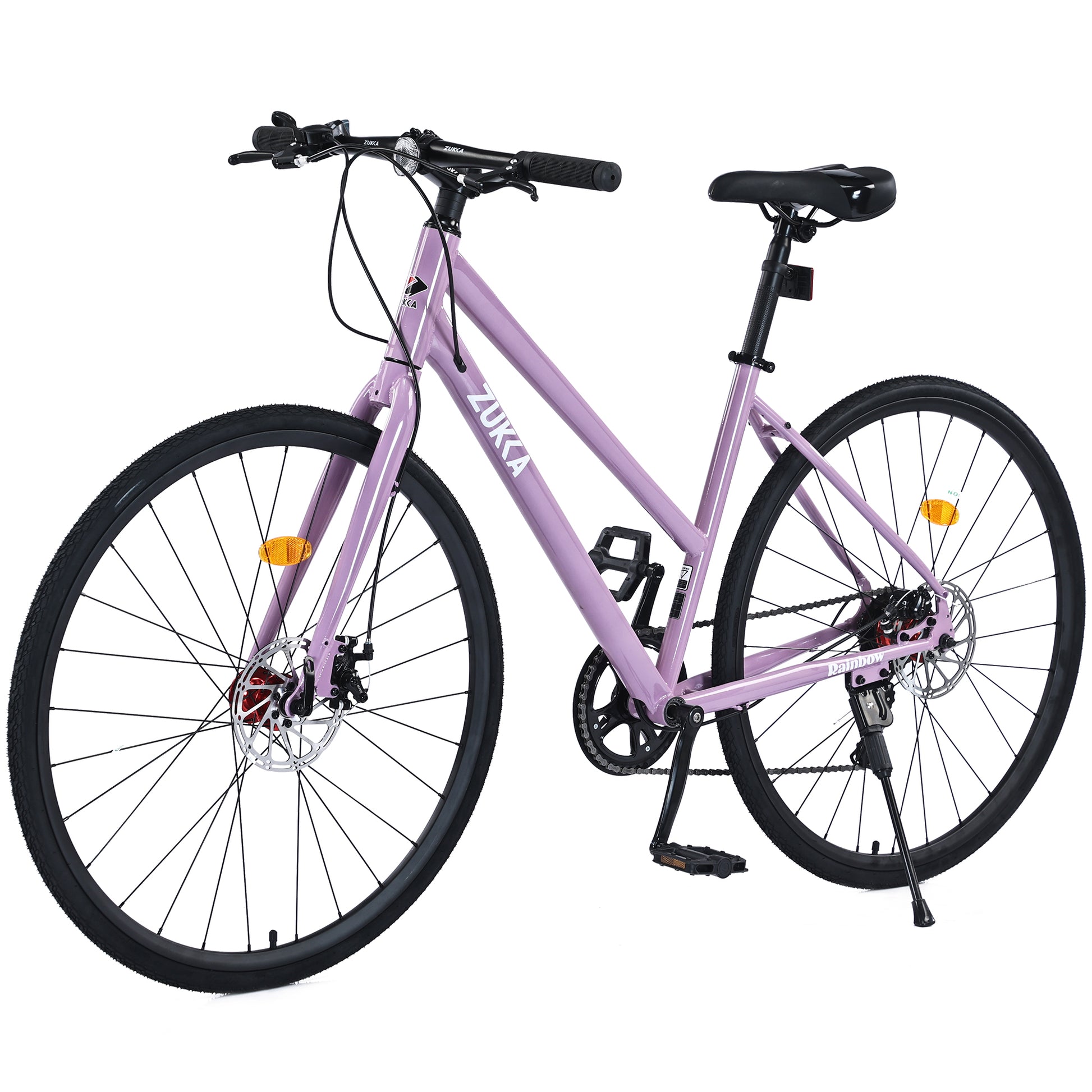 7 Speed Hybrid Bike Disc Brake 700C Road Bike For Men Women'S City Bicycle Cycling Light Purple Garden & Outdoor Carbon Steel