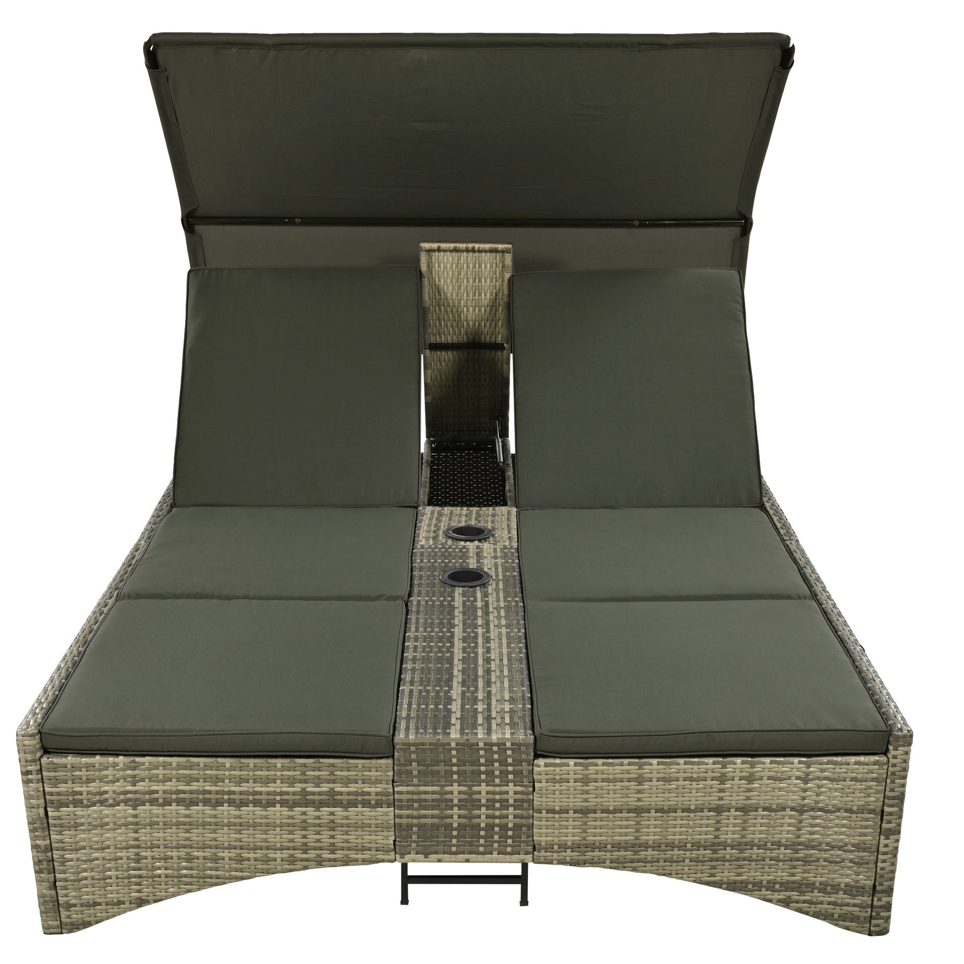 Patio Daybed Outdoor Daybed Outdoor Rattan Sun Lounger With Shelter Roof With Adjustable Backrest, Storage Box And 2 Cup Holders For Patio, Balcony, Poolside,Grey Yes Grey Seats 2 Water Resistant Frame Water Resistant Cushion Garden & Outdoor Sectional
