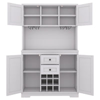 Coffee Bar Cabinet Kitchen Cabinet With Storage, Farmhouse Wine Cabinet With Drawers Shelves And Cabinets, Buffet Cabinet Wine & Glass Racks For Dining Room, White Off White Particle Board Mdf