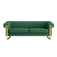 Fx P81Pu Gr Sofa Modern Green Pu Sofa With Gold Accents Sleek Channel Tufted Upholstery, 3 Seat Couch For Living Room And Office Decor Temu Suitable Retro Green Pu 2 Seat