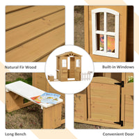 Outsunny Outdoor Playhouse For Kids Wooden Cottage With Working Doors Windows & Mailbox, Pretend Play House For Age 3 6 Years Natural White Wood