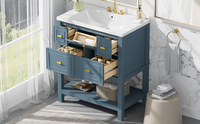 30'' Bathroom Vanity With Resin Sink Combo, Free Standing Single Vanity Set With 5 Drawers, Solid Wood Frame Bathroom Storage Cabinet, Blue 4 Blue 1 Bathroom Freestanding Modern Solid Wood Mdf Resin Painted