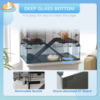 Pawhut 31" Extra Large Hamster Cage With Tube Tunnel, Small Animal Cage For Dwarf Hamster, Rat, Gerbil Cage With Deep Glass Bottom, Water Bottle, Food Dish, Exercise Wheel, Ramps Black Steel