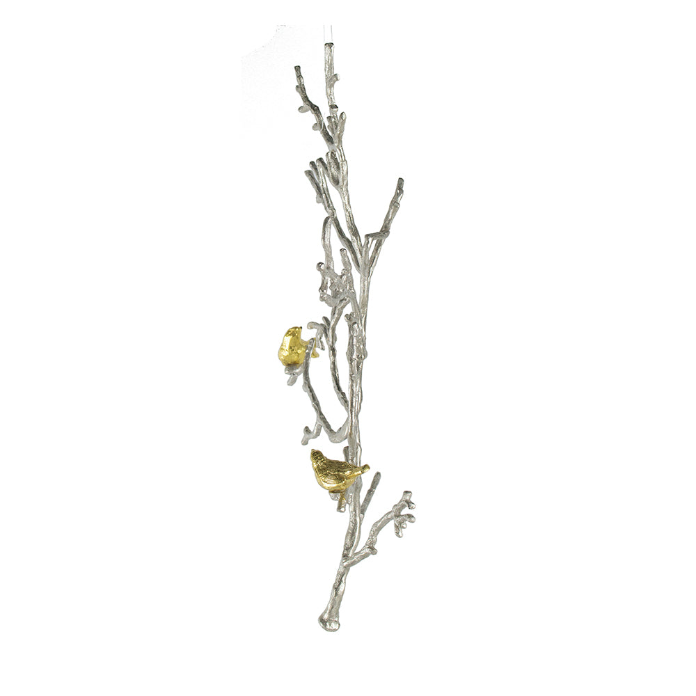 17X5.5X22" Metal Branch Wall Sculptures With Bird Accents, Set Of 2 Silver Multi Aluminium