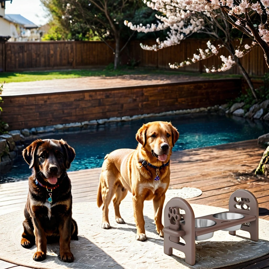 Brown Adjustable Pet Bowl Travel Ready Hdpe Durable Poly Lumber Recycled Brown Water Resistant Hdpe Hdpe