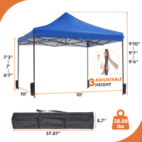 10 X 10Ft Pop Up Canopy Tent Easy Setup Outdoor Shade Instant Portable Sun Shelter Canopy Tent For Parties Camping Beach,Blue Blue Pe Rattan Iron Waterproof Fabric