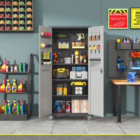 71" Metal Garage Storage Cabinet With Wheels Heavy Duty Tool Storage Cabinet For Home, Office, School, And Garage Organization, Black Gray Black Gray Steel