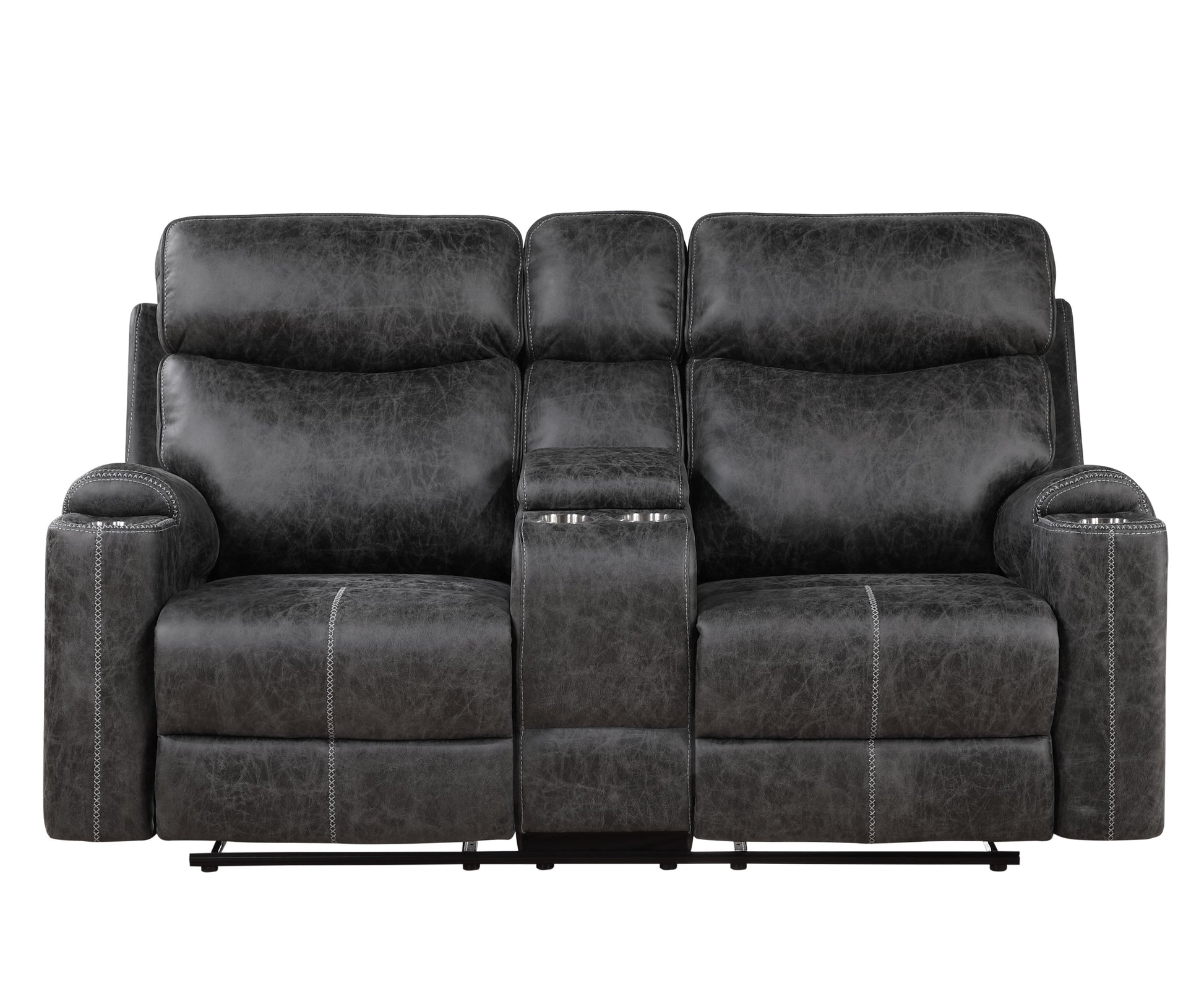 Hirah Motion Loveseat W Console & Usb Port, Dark Gray Polish Microfiber Lv02571 Dark Gray Upholstered