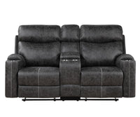 Hirah Motion Loveseat W Console & Usb Port, Dark Gray Polish Microfiber Lv02571 Dark Gray Upholstered