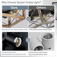 Wooden Flush Mount Ceiling Lights, 4 Light Farmhouse Close To Ceiling Lighting Fixtures Black Ceiling Lamp For Kitchen Island Living Room Bedroom Hallway Laundry Entryway Wood Wood Metal