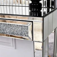 Mirrored Vanity Table Diamond Inlay 2 Drawer Silver Drawer 2 Drawers Bedroom Luxury,Modern Mirrored Finish Mirrored Mdf Glass,Mirror