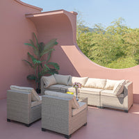 8 Piece Patio Furniture Set, All Weather Boho Outdoor Conversation Set Sectional Sofa With Water Resistant Khaki Thick Cushions Light Khaki Beige Metal