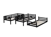 Triple Rubber Wood Bunk Bed With Two Built In Ladders, Guardrails, Twin Over Twin Over Twin, Detachable Triple Twin Bunk Bed,Black Twin Black Bedroom American Design Bed Frame Rubber Wood