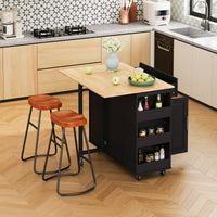 Multi Functional Kitchen Island Cart With Stylish And Minimalist Bar Stools, Combination Set, Convenient And Practical Black Kitchen Island Brown Bar Stools Black Brown Mdf