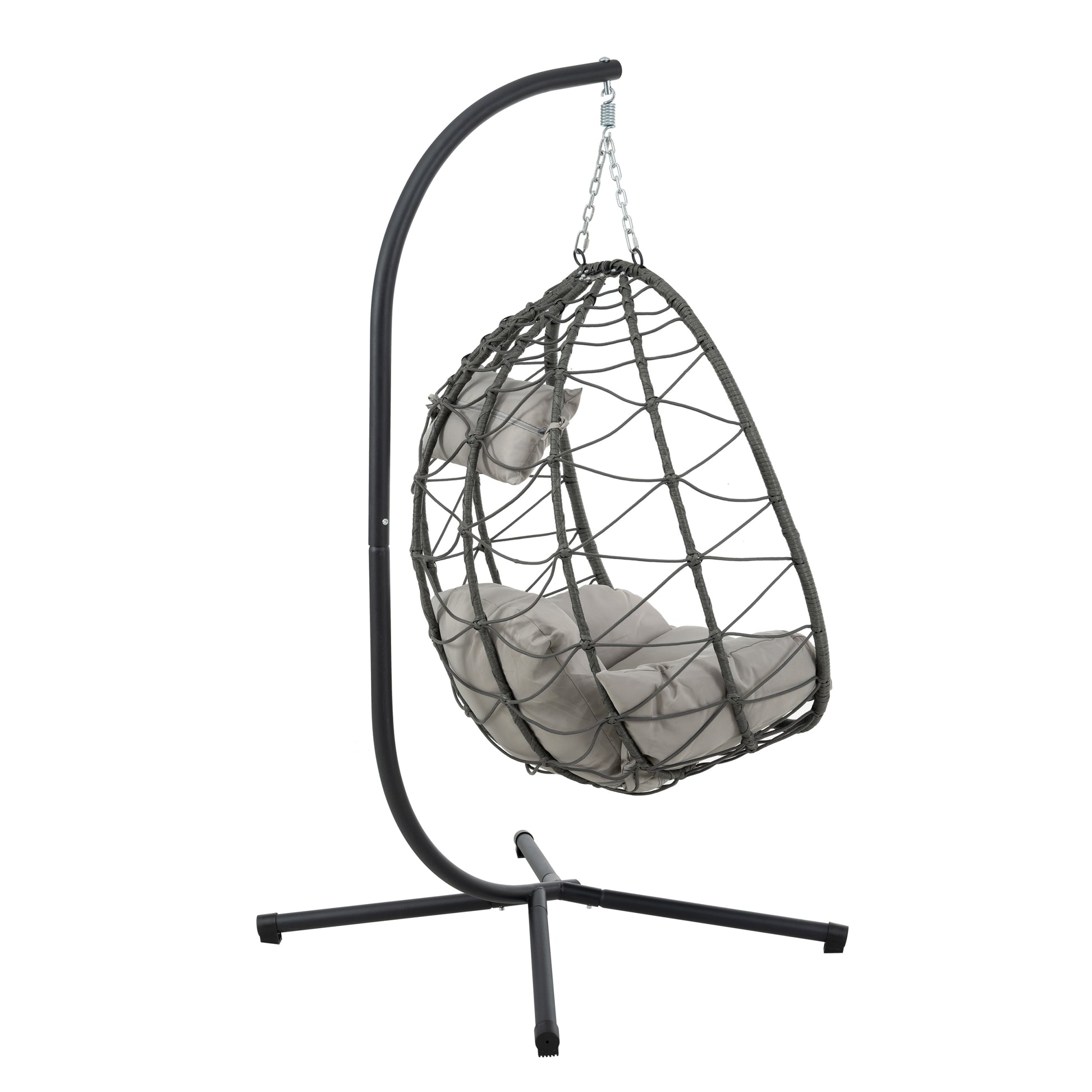 Egg Chair With Stand Indoor Outdoor Swing Chair Patio Wicker Hanging Egg Chair Hanging Basket Chair With Stand For Bedroom Living Room Balcony Gray Steel