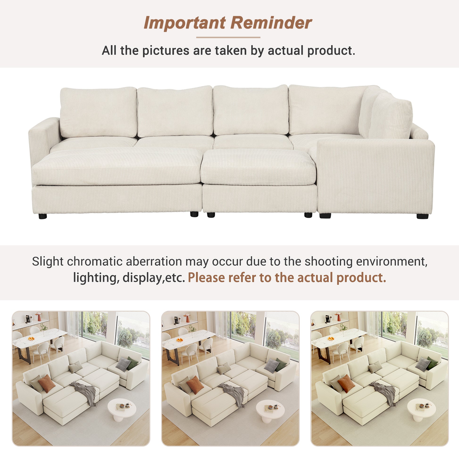 121.3" Sectional Couch Sofa Bed Modular Sofa With Two Movable Ottomans For Living Room Old Sku:N719S001640A , Beige Beige Foam Corduroy 7 Seat