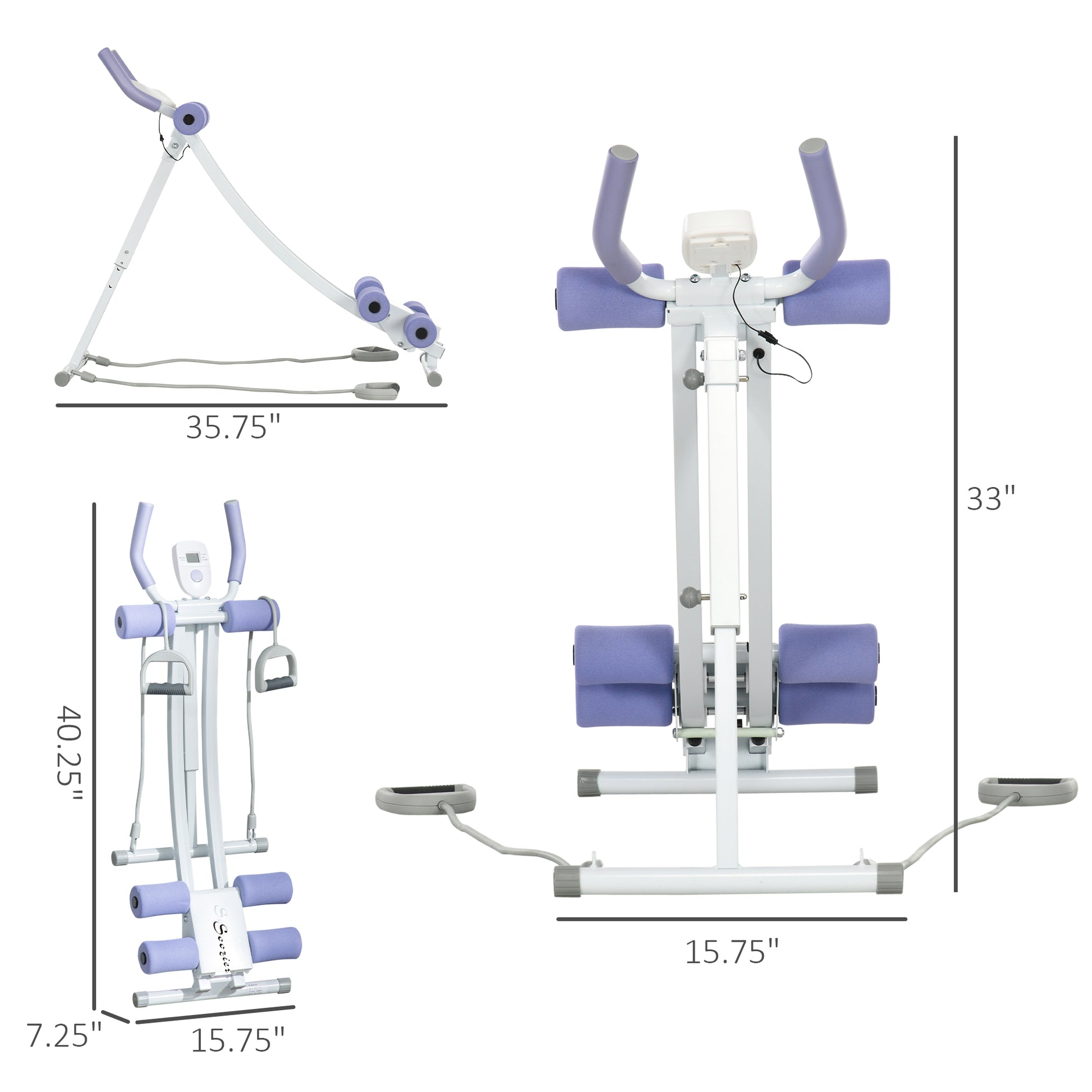 Soozier Foldable Ab Machine, Ab Workout Equipment With Resistance Bands, Height Adjustable Ab Trainer, For Core, Abdominal And Stomach Exercise White Purple Steel