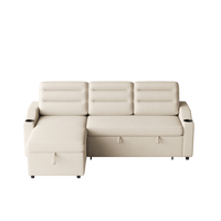 Mh83.5" Convertible Sleeper Combo Sofa, Convertible Sofa Bed Polyester Pullout Bed With Storage Recliner And Cup Holder For Living Room, Tight Spaces Beige Polyester Wood Primary Living Space Pine Foam Fabric 3 Seat