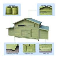 Wooden Chicken Coop Hen House Poultry Cage With 2 Sides Large Nesting Boxes,2 Free Range Doors Green Wood