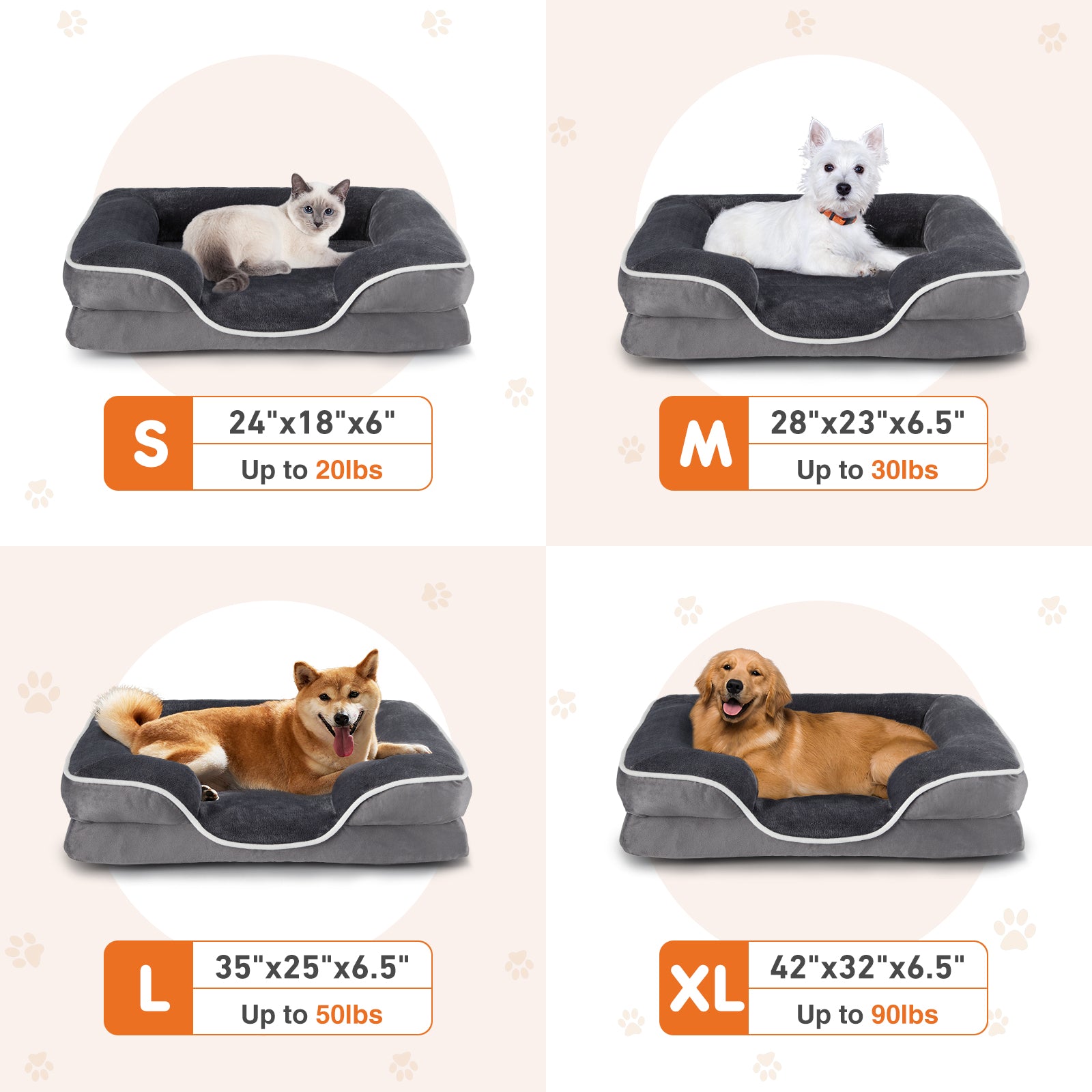 Memory Foam Pet Bed For Small Dogs & Cats With Washable Removable Cover Non Slip Base Waterproof Liner Egg Crate Foam For Improved Sleep, Gray,Small Gray Fabric