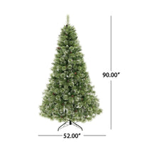 7.5' Brilste Mixed Hinged Tree With Snow And Glitter And 86 Frosted Pine Cones And 750 Clear Led Lights Green Pvc