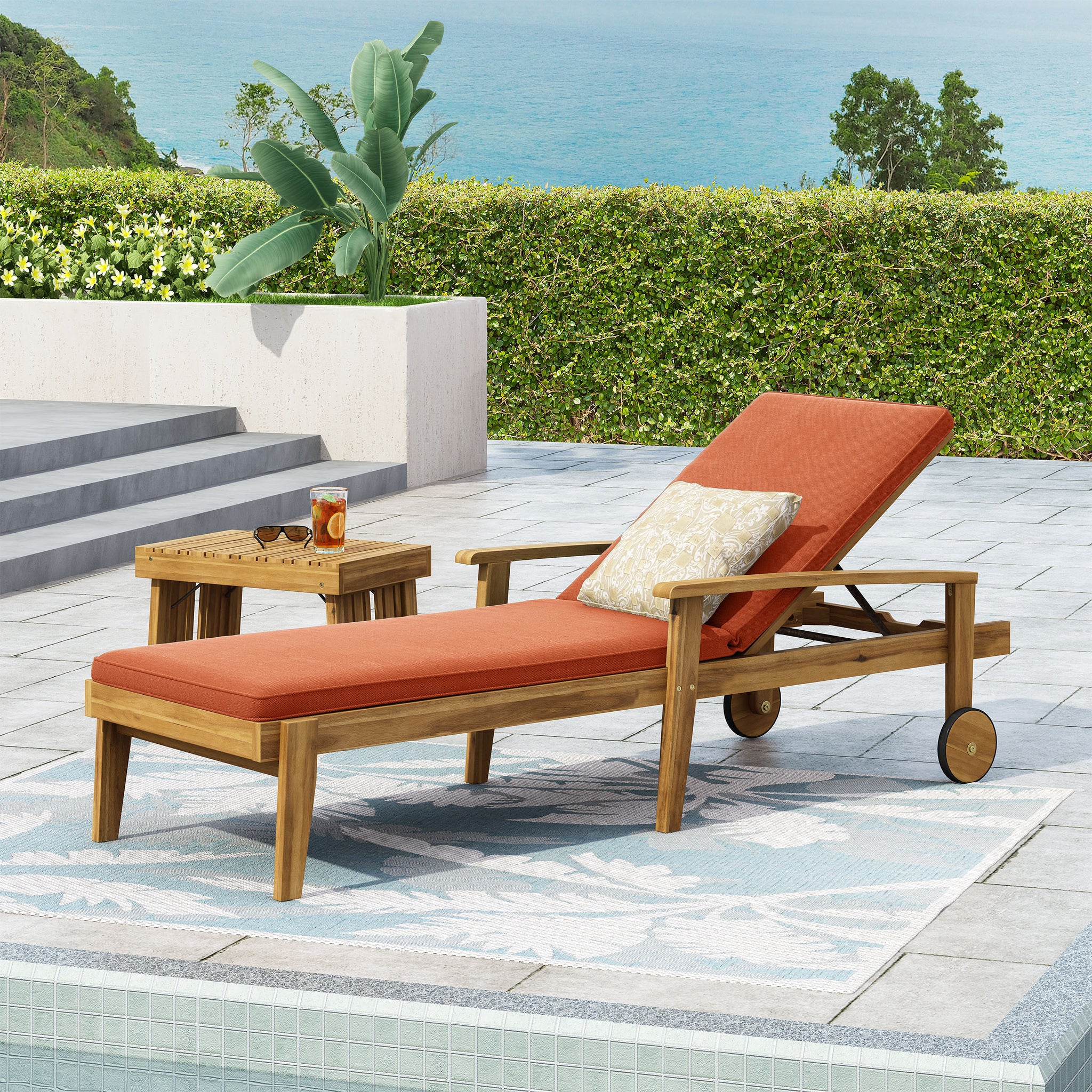 Jason Chaise Lounge Orange Wood Fabric