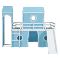 Full Size Loft Bed With Slide Pink Tent And Tower Blue Old Sku:Wf298771Aac Full Blue Solid Wood