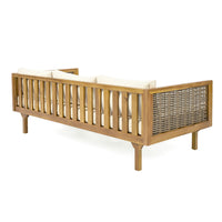 Claremont 3 Seater Daybed With Rattan Arms Beige Cushion Teak Beige Wood Fabric Rattan