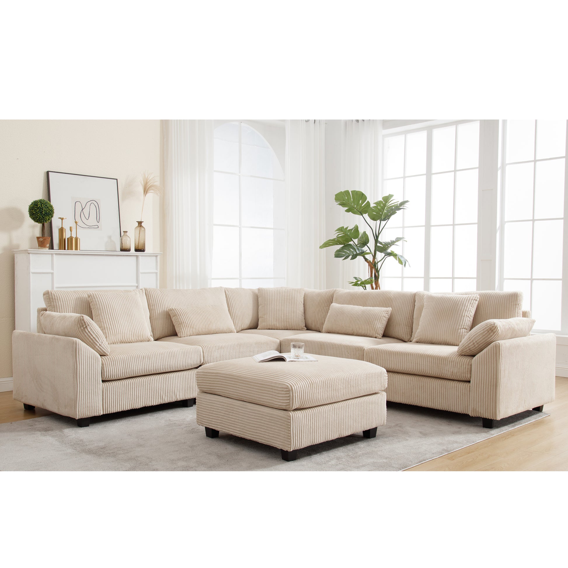 Arrival Oversized Modular Sectional Sofa Couch,Modern Minimalist Couches For Living Room,Free Combination Deep Seat Corner Couch For Living Room,Corduroy, Beige Beige Fabric 6 Seat