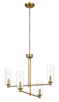 Enigma Four Lights Chandelier With Clear Ribbed Glass Satin Brass Antique Brass,Clear,Gold Ceiling Lights Brass,Glass