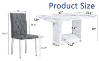 Table And Chair Set.63"X35.4" White Marble Patterned Mdf Dining Table Set With 4 Armless Dark Gray Pu Chairs.Showcasing A Modern And Stylish Look. Dark Gray,White Seats 4 Mdf Metal