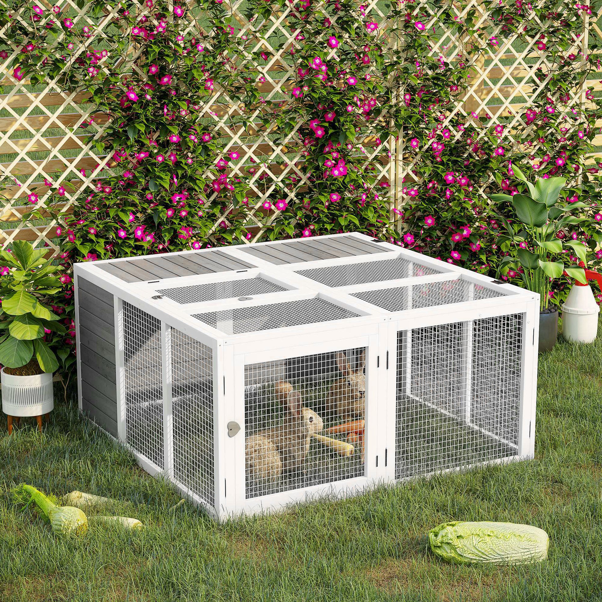 Pawhut Rabbit Hutch, Wooden Outdoor Bunny Cage With An Openable Foldable Top, Door, Guinea Pig Hutch For Backyard, Garden, Fits 1 4 Rabbits, Gray Gray Wood