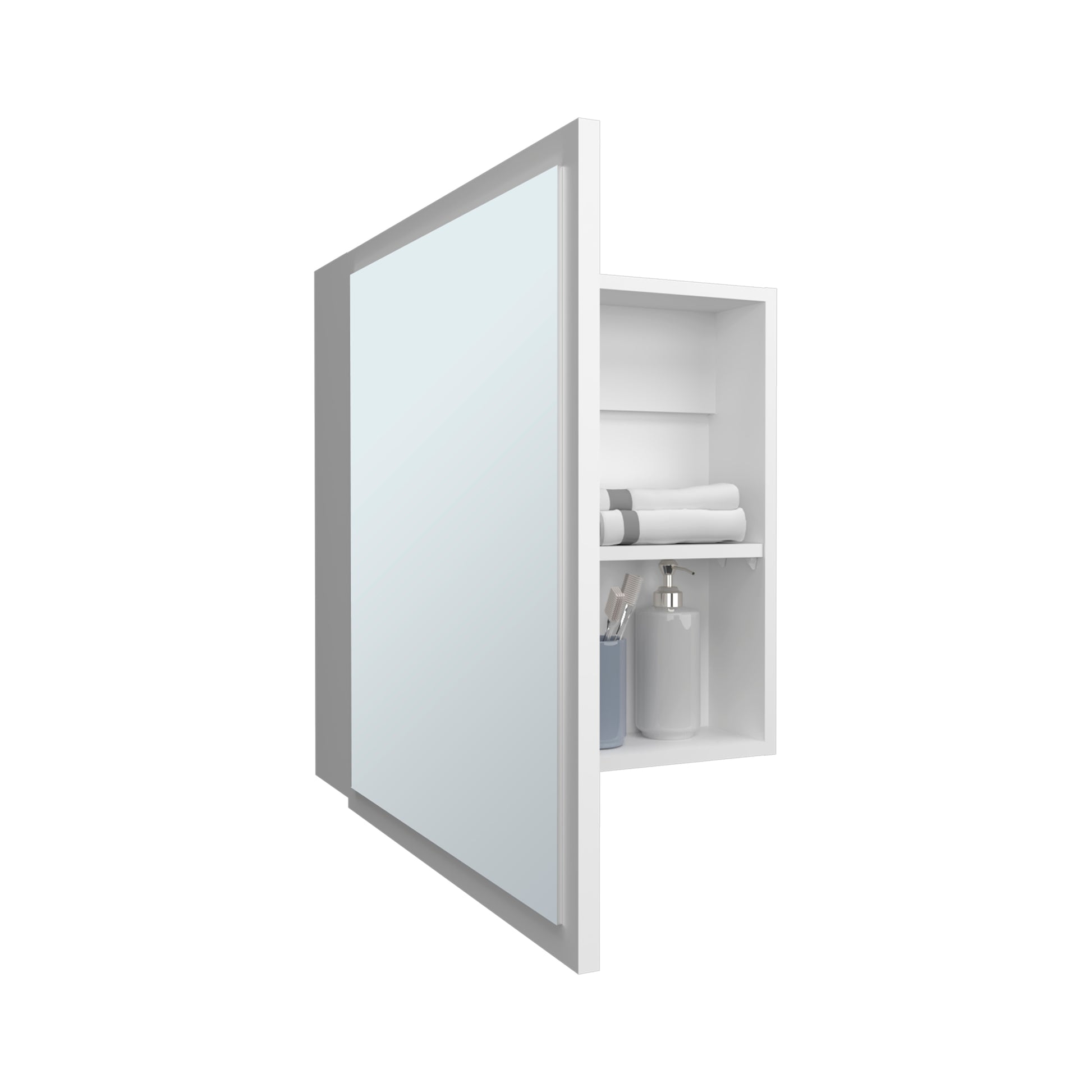 Duma 21.1" H X 19.7" W Mirror Medicine Cabinet, One Door With Four Interior Shelves For Bathroom, Kitchen White White Particle Board