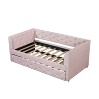 Twin Size Upholstered Velvet Tufted Daybed With Trundle, Pink Box Spring Not Required Twin Pink Wood Daybeds Velvet Solid Wood Mdf,Velvet