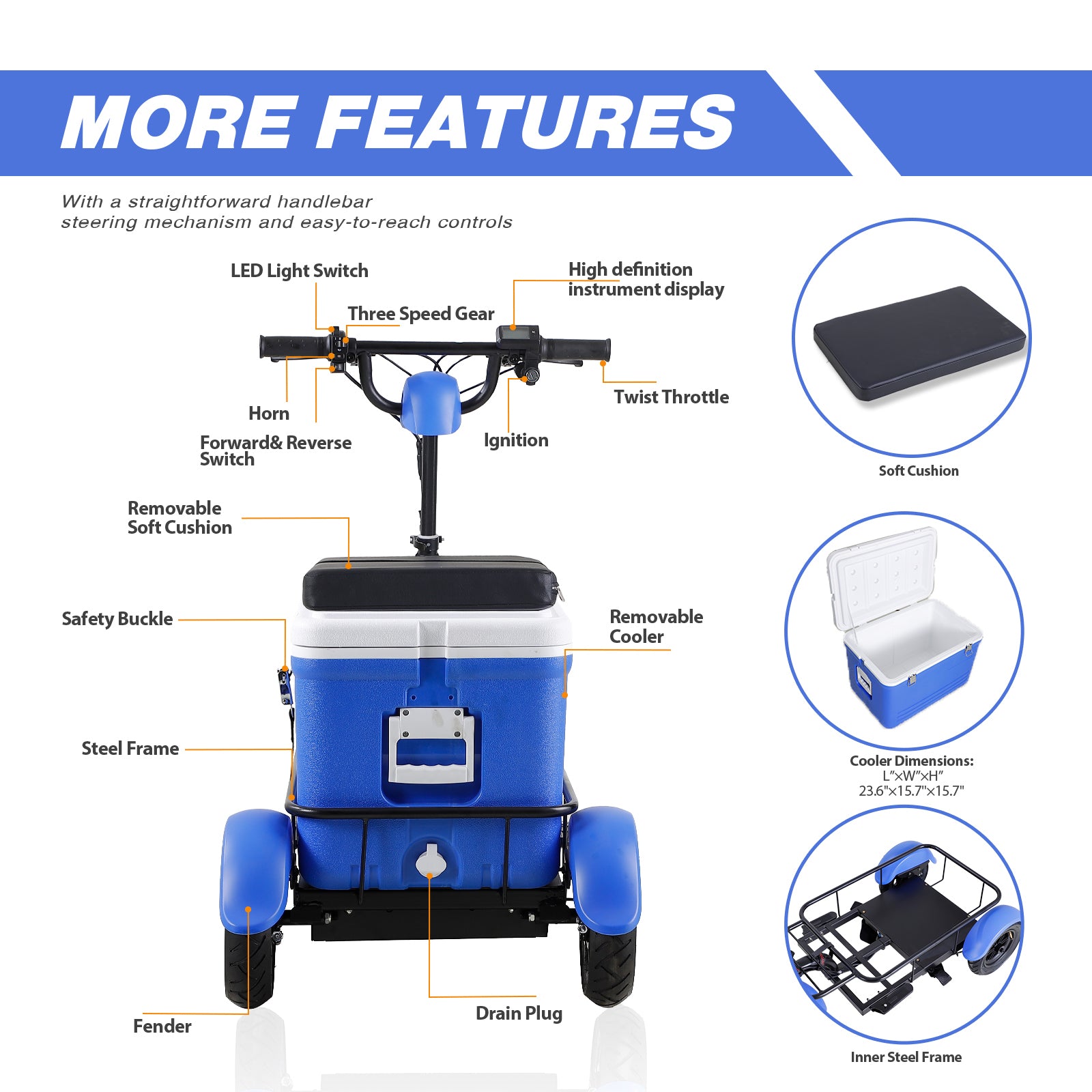 Elevate Your Journey With The Camp Pioneer Experience Speeds Up To 11.6 Mph And A Generous 55L Cooler Capacity Blue Abs Pc