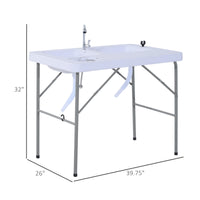 Outsunny Folding Camping Table With Faucet And Dual Water Basins, Outdoor Fish Table Sink Station, For Picnic, Fishing, 40'' White Hdpe