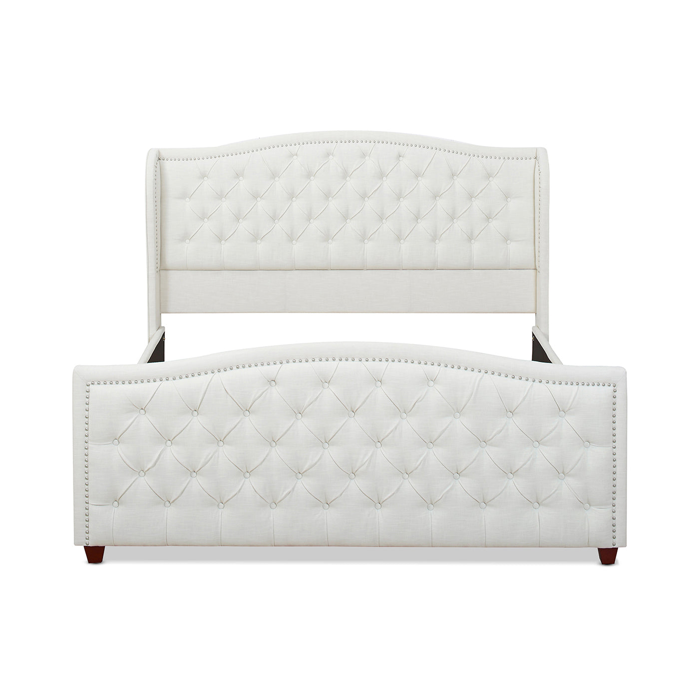 Marcella Upholstered Shelter Headboard Bed Set, California King, Antique White Polyester Box Spring Required California King Antique White Wood Foam Polyester Polyester