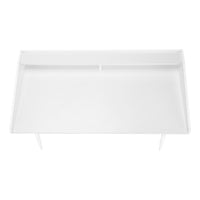 Computer Desk, Home Office, Laptop, Storage Shelves, 48"L, Work, White Laminate, White Metal, Contemporary, Modern White Particle Board