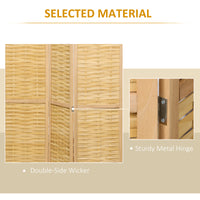 Homcom 4 Panel Room Divider, 5.5' Tall Bamboo Portable Folding Privacy Screens, Hand Woven Double Side Partition Wall Dividers For Home Office, Natural Natural Wood Bamboo